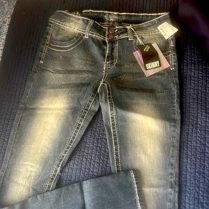 Denim jeans size 7/8 skinny, heavy stretch, 2 button Apollo Jeans NWT